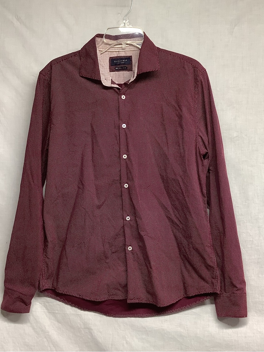 Cactus Man Men’s Slim Fit Burgundy Polka dots Button-Up Dress Shirt Sz L
